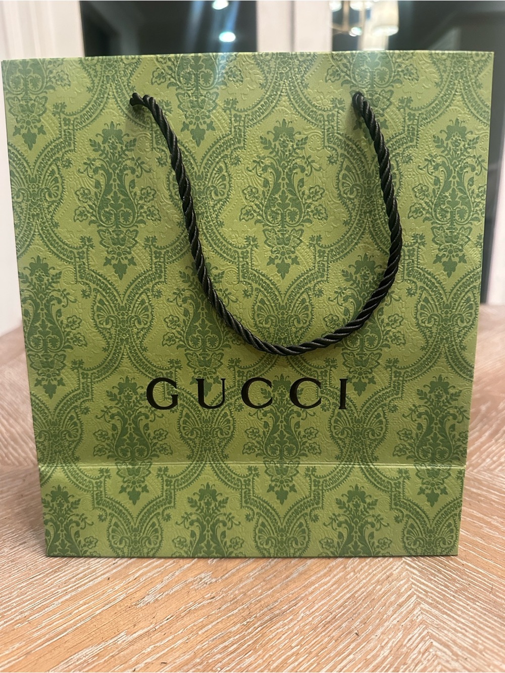 Gucci Green Paisley Pattern Gift Bag with Black Rope Handles